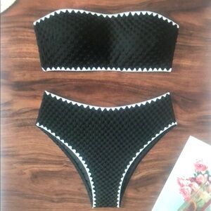 Black and White Textured Bandeau Bikini